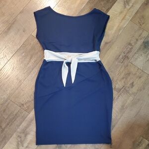 Miusol Navy Blue Backless Dress with Cream Tie